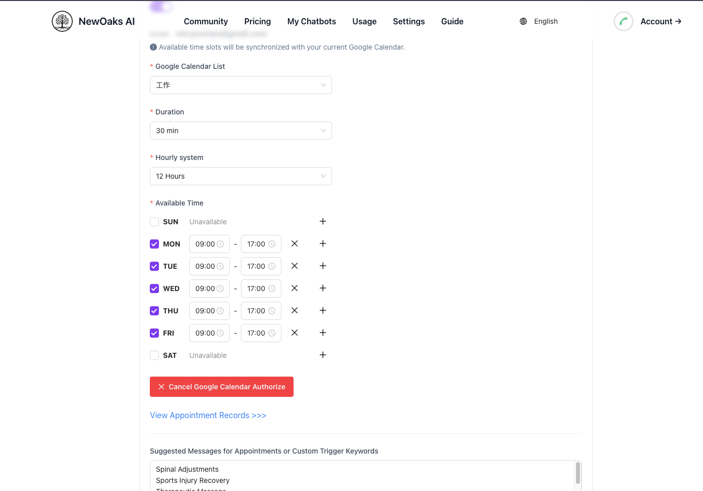 Appointment Settings