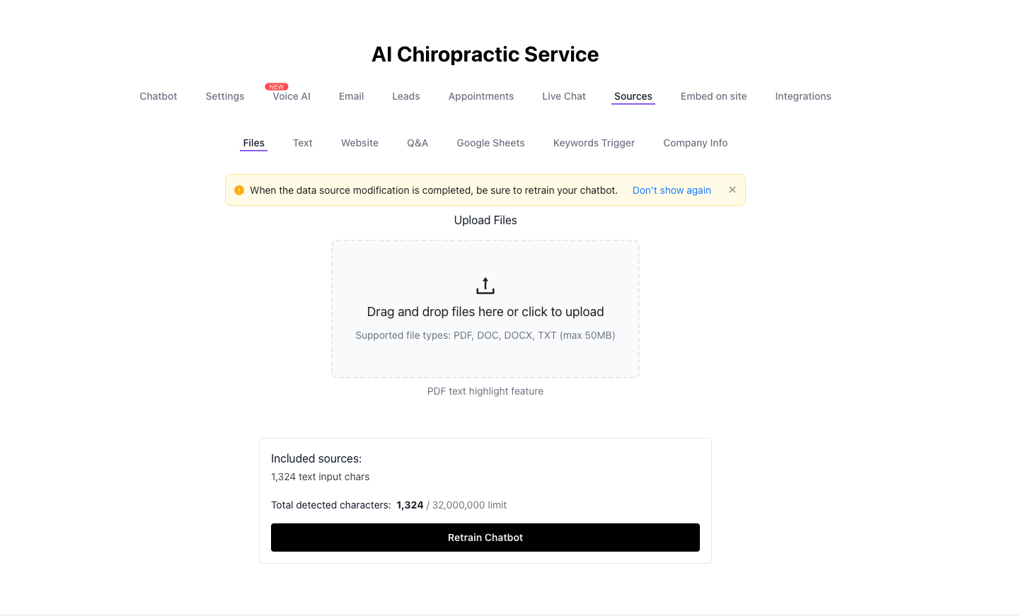 Chatbot Knowledge Base Settings