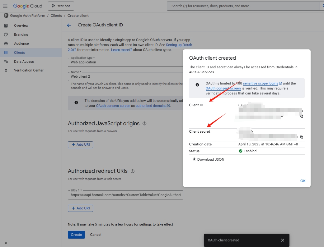 copy client id and client secret