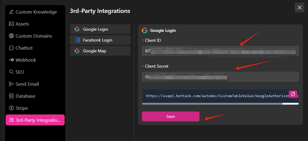 input client id and client secret