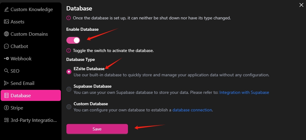 enable database